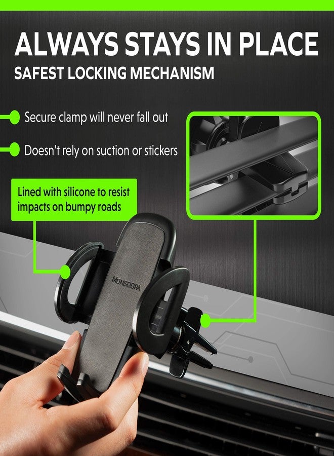 Mongoora Air Vent Car Phone Mount Holder - Locking Cell Phone Car Mount Universal for Any Smartphone, iPhone, Android - Clip On Car Phone Holder for Dashboard - Stocking Stuffers - Image 3