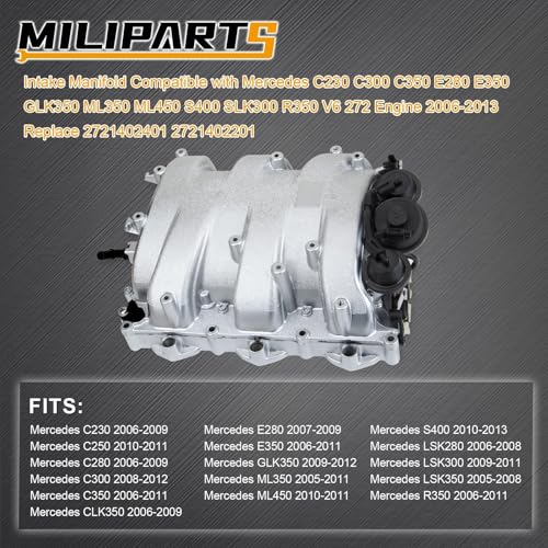 MILIPARTS Intake Manifold Compatible with Mercedes C230 C300 C350 E280 E350 GLK350 ML350 ML450 S400 SLK300 R350 V6 272 Engine 2006-2013 Replace 2721402401 2721402201 - Image 2