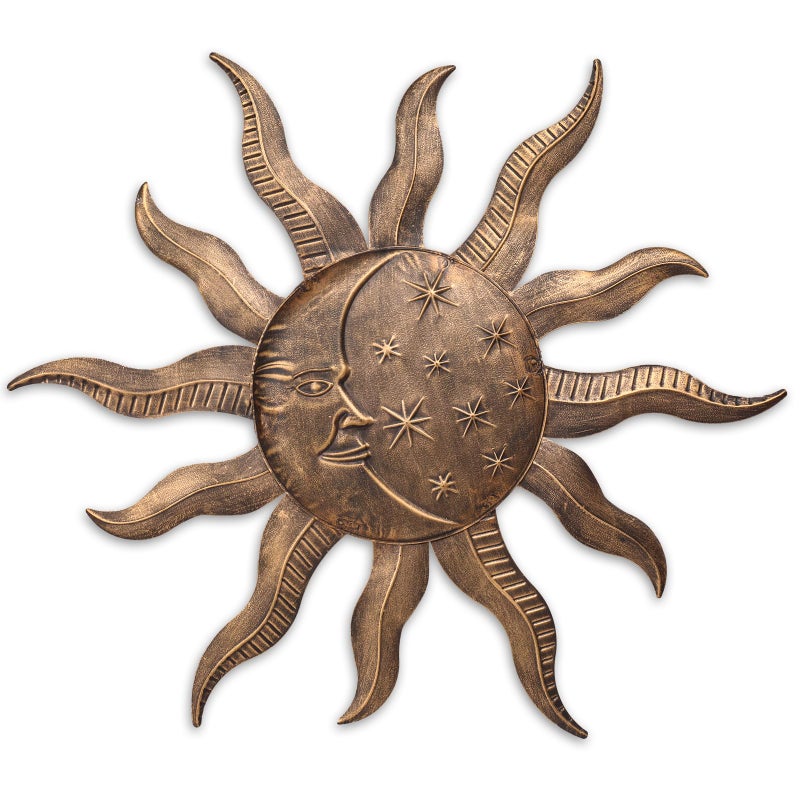 VCUTEKA 27" Sun Metal Wall Art Outdoor Decor Moon Wall Decoration Metal Wall Sculpture Hanging Garden Wall Art Wall Sculpture for Indoor Outdoor Patio Fence Decor Gold - Image 1