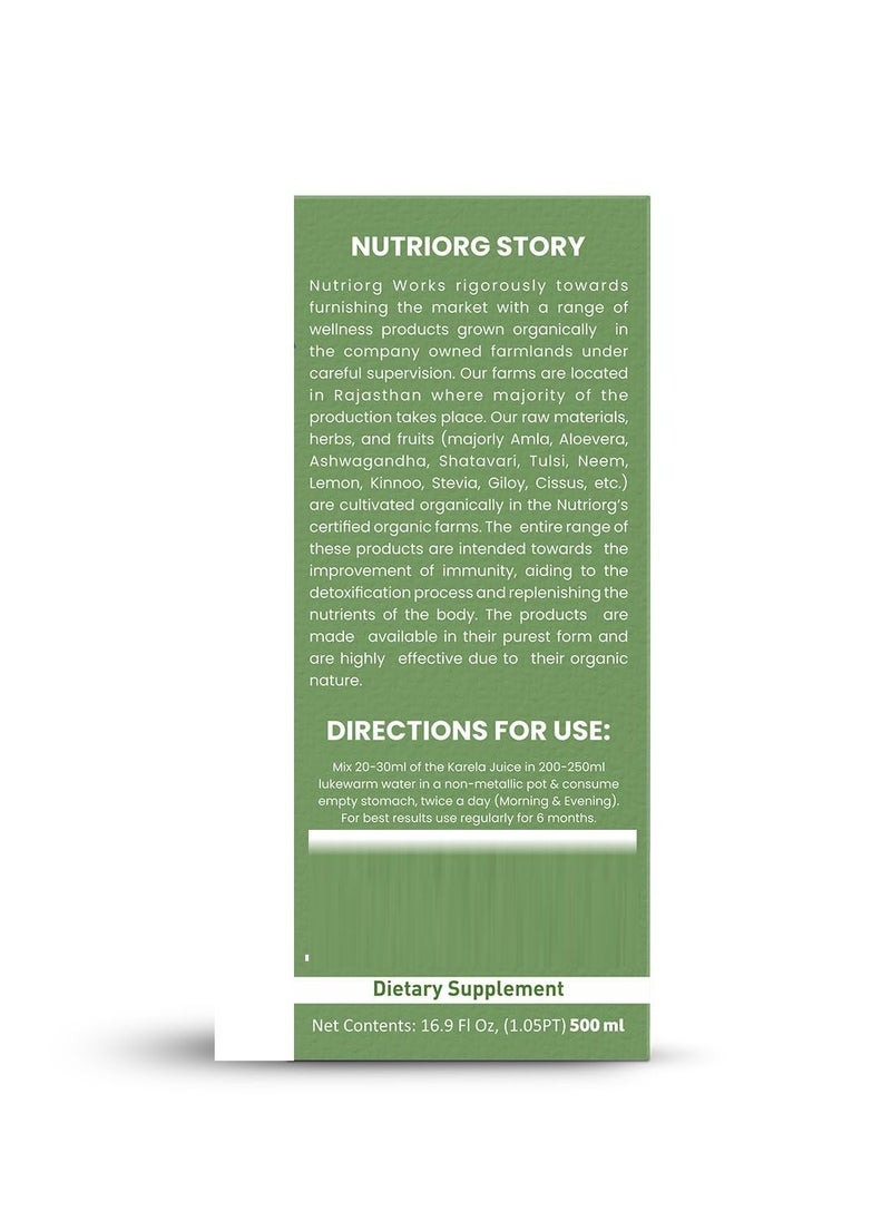 nutriorg - Karela Juice 500 ml, Controls Blood Sugar Level, Lowers Bad cholesterol, Diabetes Care Juice - Image 1