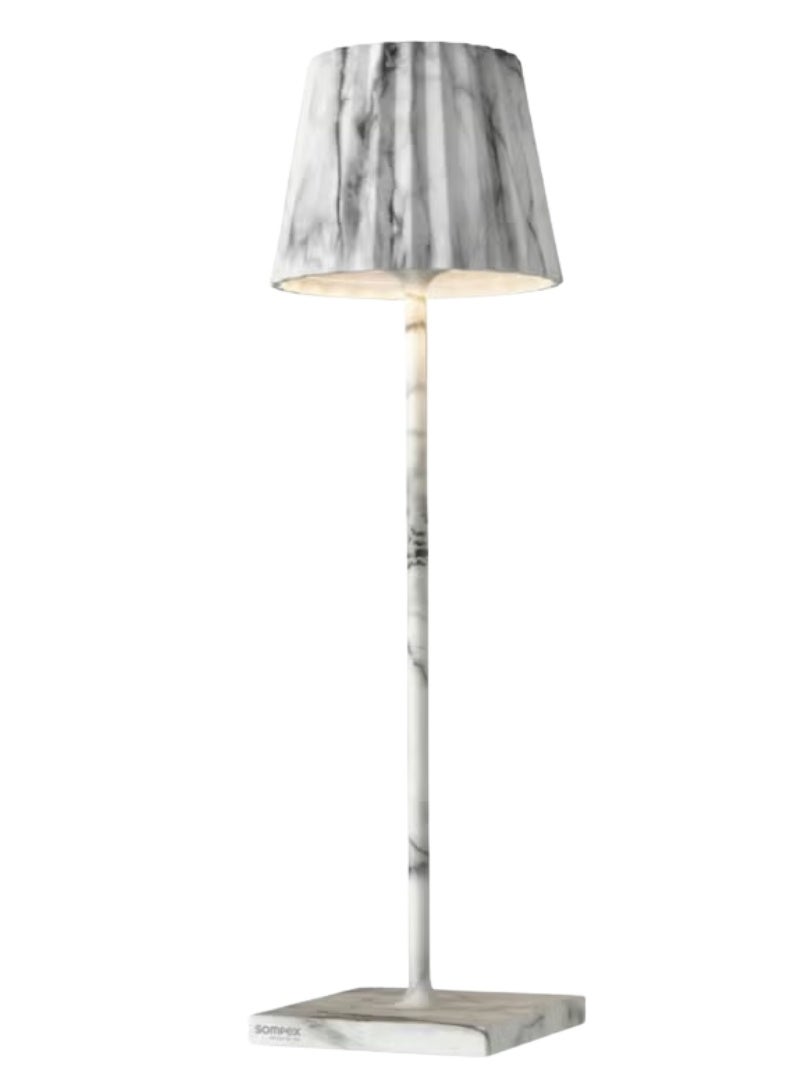 Sompex Troll 2.0 مصباح طاولة LED | IP54 (مقاوم للرش والغبار) | لونان من الضوء الأبيض الدافئ | مخفت باللمس بدون خطوات | لاسلكي للاستخدام الداخلي والخارجي | ألومنيوم | ذاكرة السطوع | ارتفاع 38 سم - رخام أبيض - Image 1