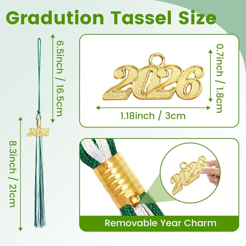 Royisafie 2026 Tassel Graduation with Gold Charm Green and White 2026 Tassel Charms for Graduation Cap for Decoration Memorial Tassels for Cap Decoration for Graduations Ceremony Gifts for Graduates - Image 2
