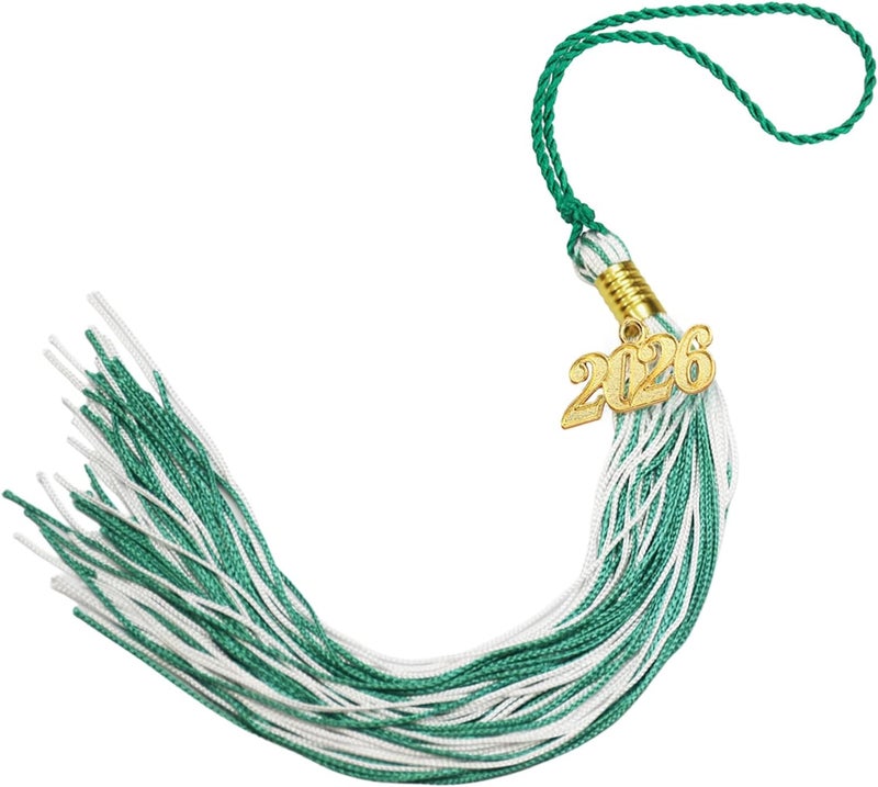 Royisafie 2026 Tassel Graduation with Gold Charm Green and White 2026 Tassel Charms for Graduation Cap for Decoration Memorial Tassels for Cap Decoration for Graduations Ceremony Gifts for Graduates - Image 1