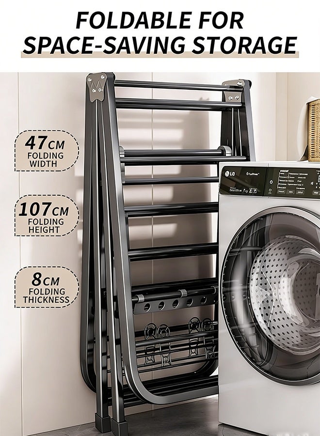 TaqwaMart Folding Clothes Rack with 4 Shoe Racks, Foldable Three-tier Clothes Rack, Independent Clothes Rack, 3-level Height Adjustment, Windproof, Suitable for Both Indoor and Outdoor Use, 170cm. - Image 3