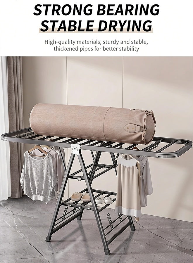TaqwaMart Folding Clothes Rack with 4 Shoe Racks, Foldable Three-tier Clothes Rack, Independent Clothes Rack, 3-level Height Adjustment, Windproof, Suitable for Both Indoor and Outdoor Use, 170cm. - Image 5
