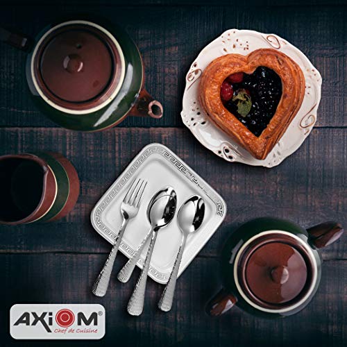 AXIOM Cutlery Set of 24 Pieces Stainless Steel Premium Silverware (6 Dessert Spoon, 6 Dessert Fork, 6 Tea Spoon, 6 Baby Spoon) Hammered Flatware Utensil for Multi-Purpose Usage and Various Sizes - Image 2