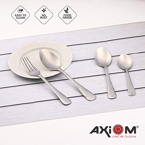 AXIOM Cutlery Set of 24 Pieces Stainless Steel Premium Silverware (6 Dessert Spoon, 6 Dessert Fork, 6 Tea Spoon, 6 Baby Spoon) Hammered Flatware Utensil for Multi-Purpose Usage and Various Sizes - Image 4