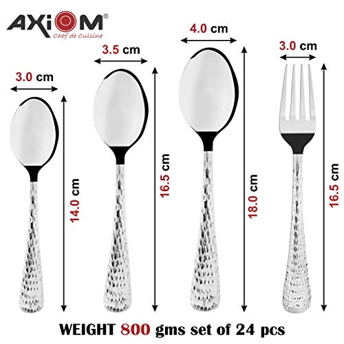 AXIOM Cutlery Set of 24 Pieces Stainless Steel Premium Silverware (6 Dessert Spoon, 6 Dessert Fork, 6 Tea Spoon, 6 Baby Spoon) Hammered Flatware Utensil for Multi-Purpose Usage and Various Sizes - Image 5