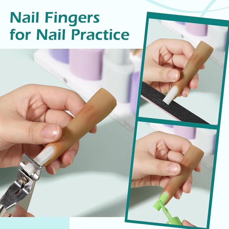 Yokilly Silicone Practice Fingers for Acrylic Nails, Bendable Fake Nail Training Finger Manicure DIY Nail Art (4-2pcs) - Image 4