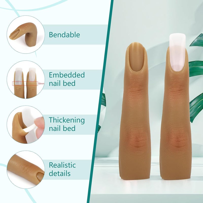 Yokilly Silicone Practice Fingers for Acrylic Nails, Bendable Fake Nail Training Finger Manicure DIY Nail Art (4-2pcs) - Image 2