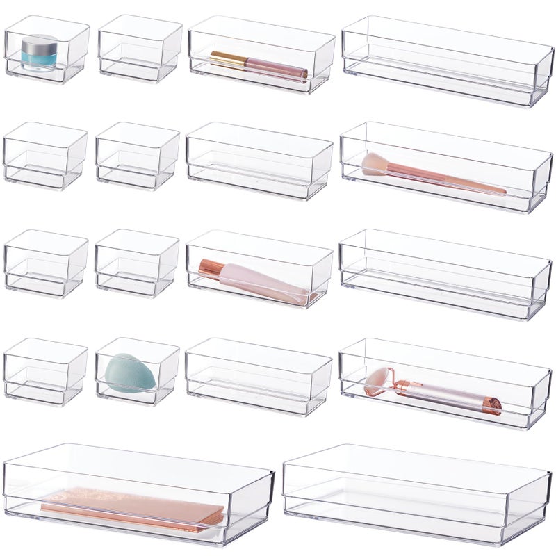STORi SimpleSort 18-Piece Stackable Clear Drawer Organizer Set | Multi-size Trays | Makeup Vanity Storage Bins and Office Desk Drawer Dividers | Made in USA - Image 1