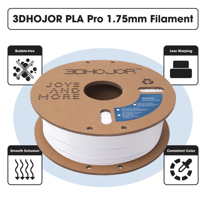 3DHoJor PLA Pro Filament 1.75mm Cold White,PLA Plus Filament, Odor Free, Clog Free 3D Printer Filament,1kg Cardboard Spool (2.2lbs), Dimensional Accuracy +/- 0.03 mm, Fit Most FDM 3D Printer - Image 2