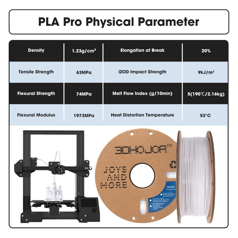 3DHoJor PLA Pro Filament 1.75mm Cold White,PLA Plus Filament, Odor Free, Clog Free 3D Printer Filament,1kg Cardboard Spool (2.2lbs), Dimensional Accuracy +/- 0.03 mm, Fit Most FDM 3D Printer - Image 4