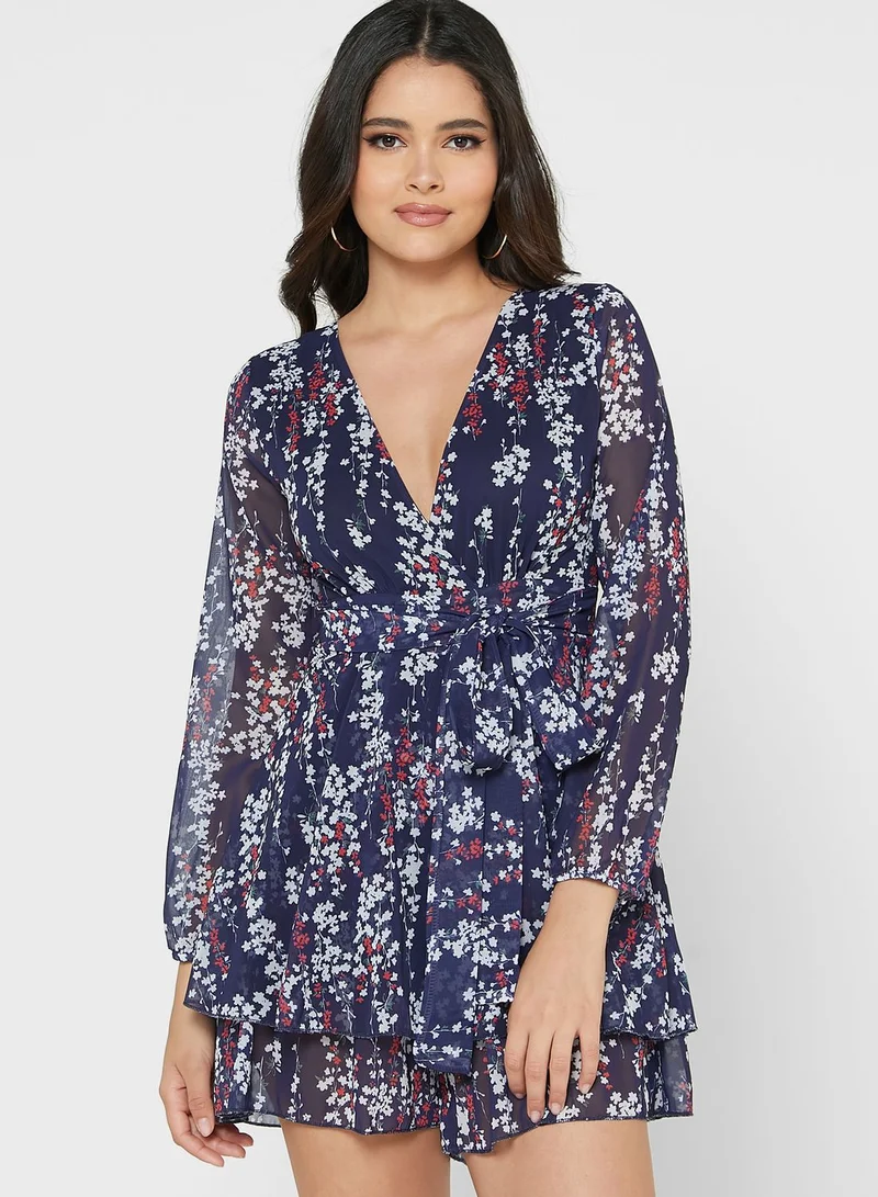 Ginger Plunge V Neck Fit & Flare Printed Dress