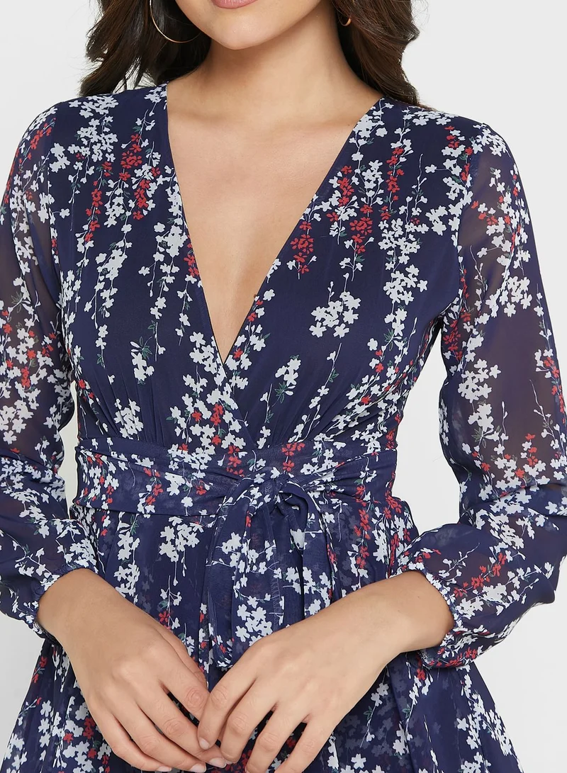 Ginger Plunge V Neck Fit & Flare Printed Dress
