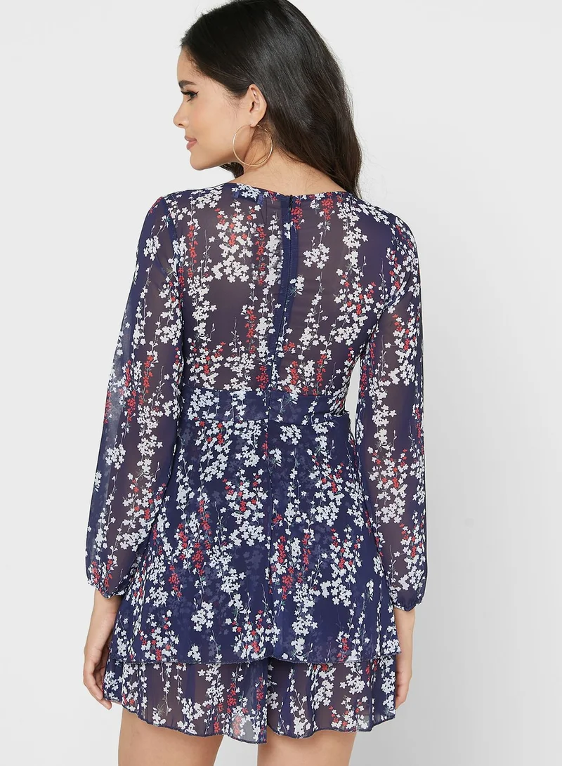 Ginger Plunge V Neck Fit & Flare Printed Dress