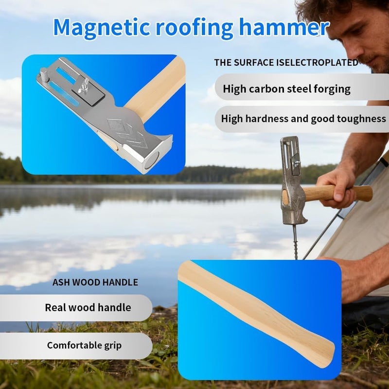 Coma 2025 New Carbon Steel Magnetic Roofing Hammer Ergonomic Magnet Roofing Hatchet With Built In Utility Knife And Nail Claw For Quickly Installing Nails And Removing Tiles - Image 2