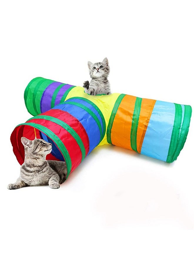 Qpets® 3 Way Rainbow Tunnel Cat Toys Pet Tube Collapsible Play Toy Kitten Toys Cat Playing Toys Indoor Outdoor Kitty Puppy Toys for Puzzle Exercising Hiding Training Toy - Image 1