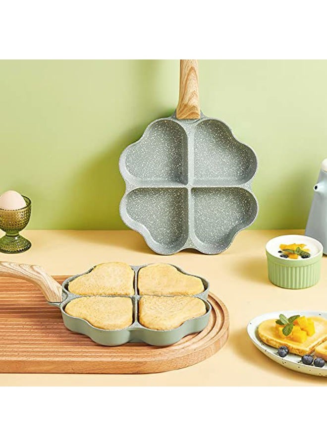 DAFEIKE Nonstick Egg Pan Heart 4-Cup Egg Frying Pan Mini Egg Poacher Aluminum Pancake Omelette Pan Breakfast Egg Cooker, Green - Image 2