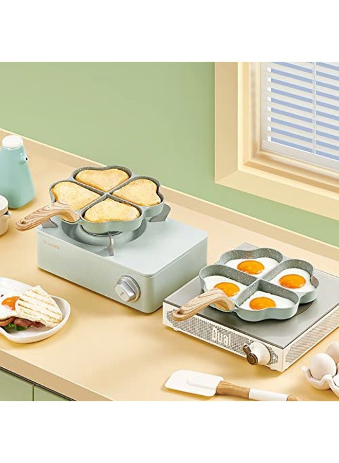 DAFEIKE Nonstick Egg Pan Heart 4-Cup Egg Frying Pan Mini Egg Poacher Aluminum Pancake Omelette Pan Breakfast Egg Cooker, Green - Image 3