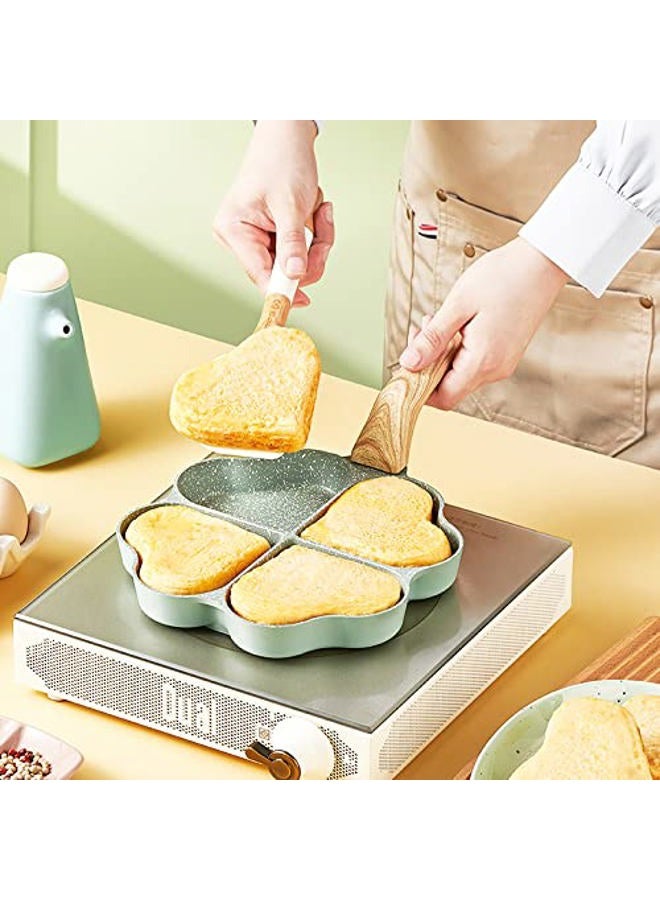 DAFEIKE Nonstick Egg Pan Heart 4-Cup Egg Frying Pan Mini Egg Poacher Aluminum Pancake Omelette Pan Breakfast Egg Cooker, Green - Image 4