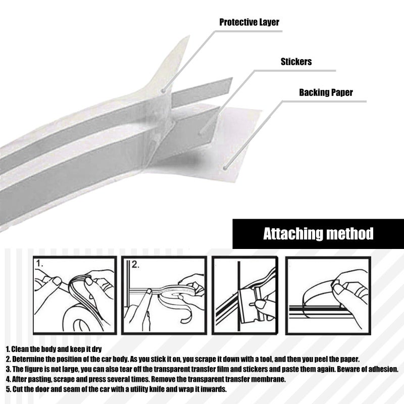 GKmow 2 PCS Car Waistline Body Sticker, 32.1Ft x 0.4In Pinstripe Small Color Strip Decoration, Free Cutting Personalized DIY External Decals, Universal for Most Car Trim Accessories (Plating Silver) - Image 4