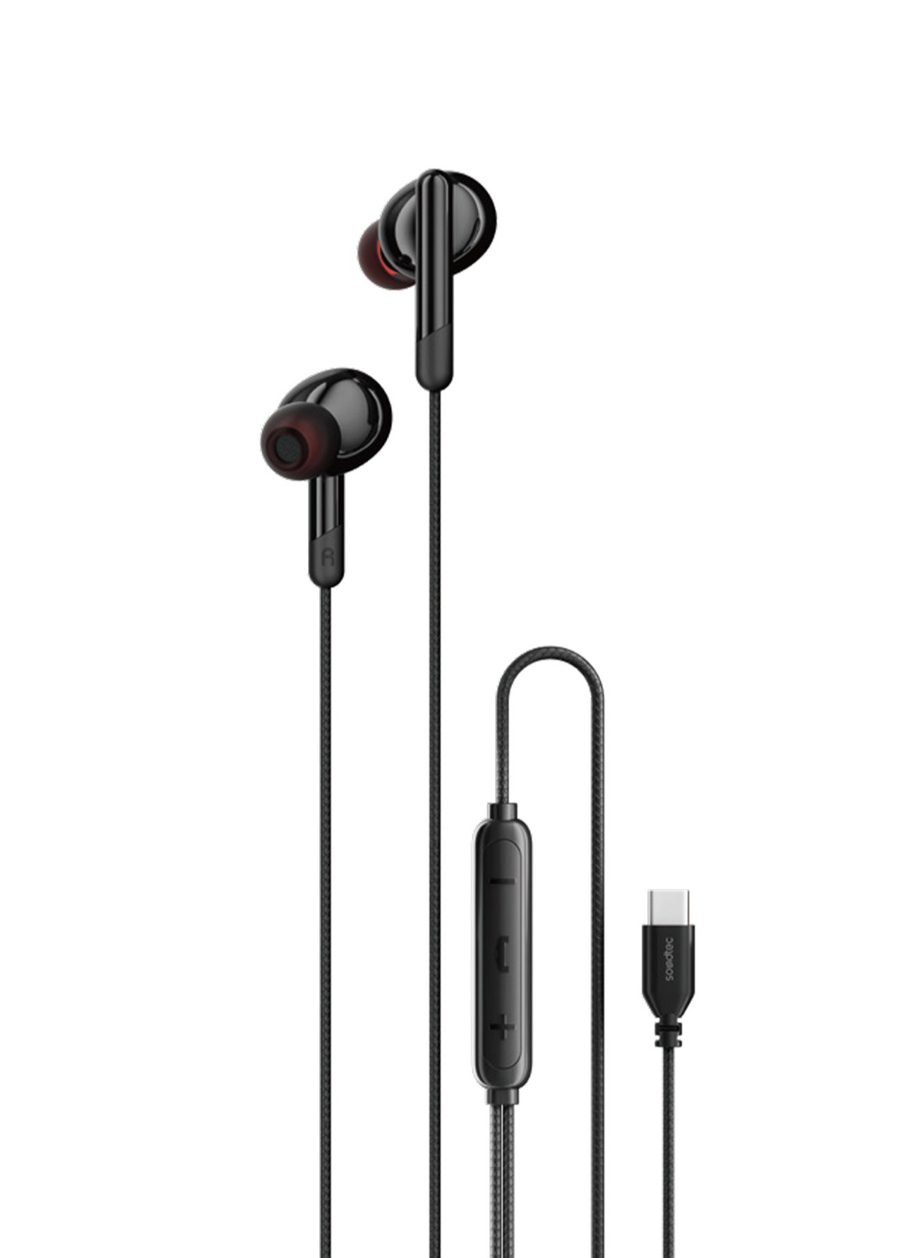 Soundtec Stereo Bass Type-C Plug Wired Earphones with 3-Button Control and Powerful Bass / Music & Calls / Compatible with Laptop, Tablet, Mobile, Gaming Device / Handsfree Calling / Wired Headphones - Black