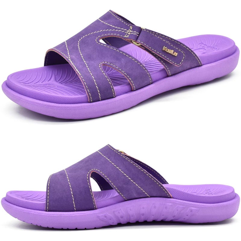 KuaiLu Womens Fashion Orthotic Slides Ladies Lightweight Athletic Yoga Mat Walking Sandals Slip On Thick Cushion Recovery Slippers Sandles Comfortable Plantar Fasciitis Arch Support Purple Size 8 - Image 1