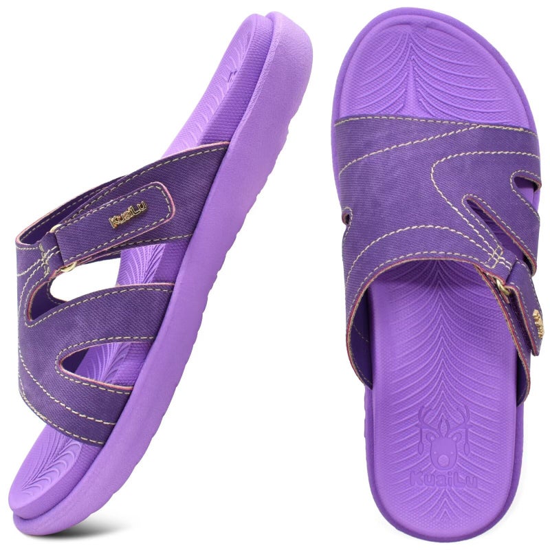 KuaiLu Womens Fashion Orthotic Slides Ladies Lightweight Athletic Yoga Mat Walking Sandals Slip On Thick Cushion Recovery Slippers Sandles Comfortable Plantar Fasciitis Arch Support Purple Size 8 - Image 3