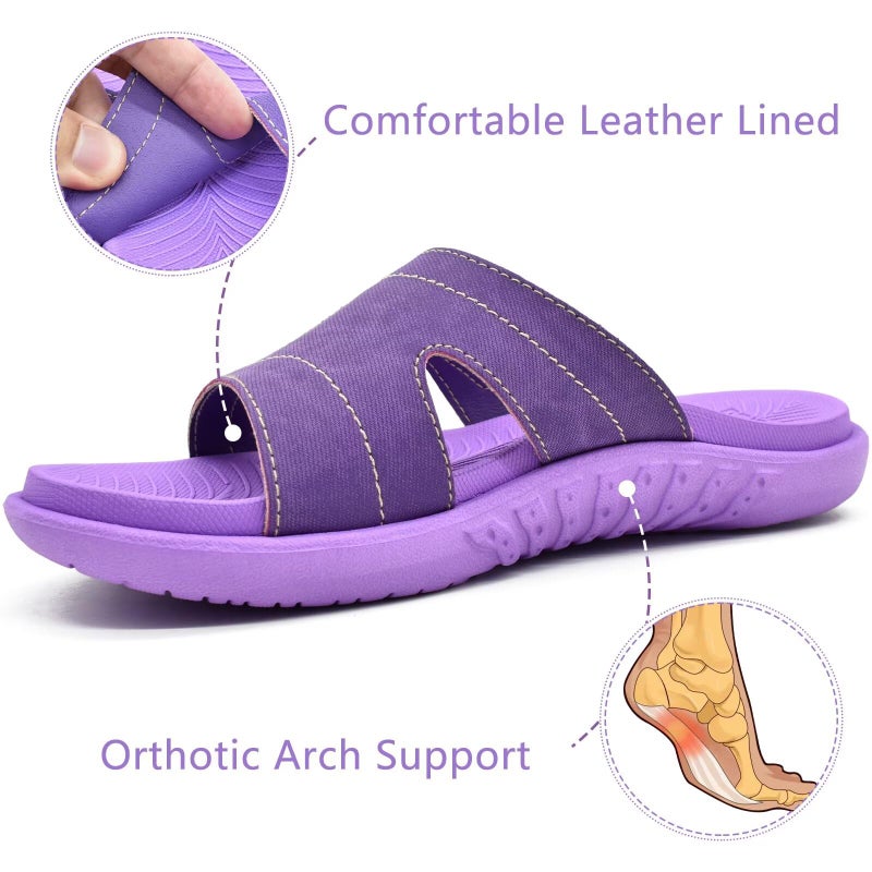 KuaiLu Womens Fashion Orthotic Slides Ladies Lightweight Athletic Yoga Mat Walking Sandals Slip On Thick Cushion Recovery Slippers Sandles Comfortable Plantar Fasciitis Arch Support Purple Size 8 - Image 4
