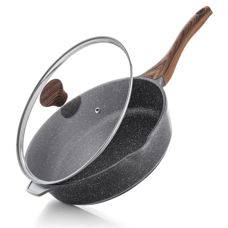 Sensarte SENSARTE Nonstick Deep Frying Pan Skillet 12inch Saute Pan with Lid Staycool Handle Chef Pan Healthy Stone Cookware Cooking Pan Induction Compatible PFOA Free 