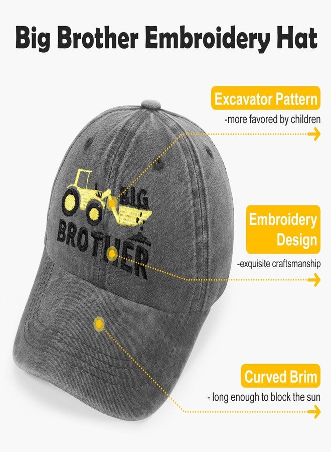 Peninpha Big Brother Tractor Hats for Boys,Funny Excavator Embroidered Baseball Caps Washed Distressed Vintage Sun Hat for Kids Ages 3-8 - Image 2