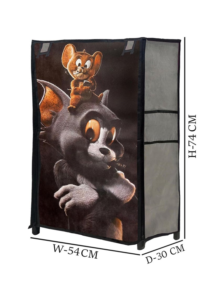 PHILOSHOP PHILOSHOP Multipurpose 4 Layers Tom Jerry Printed Shoe RackCabinets Shoe Organiser for Kids Room Bedroom Offices Dark Blue Grey - Image 3