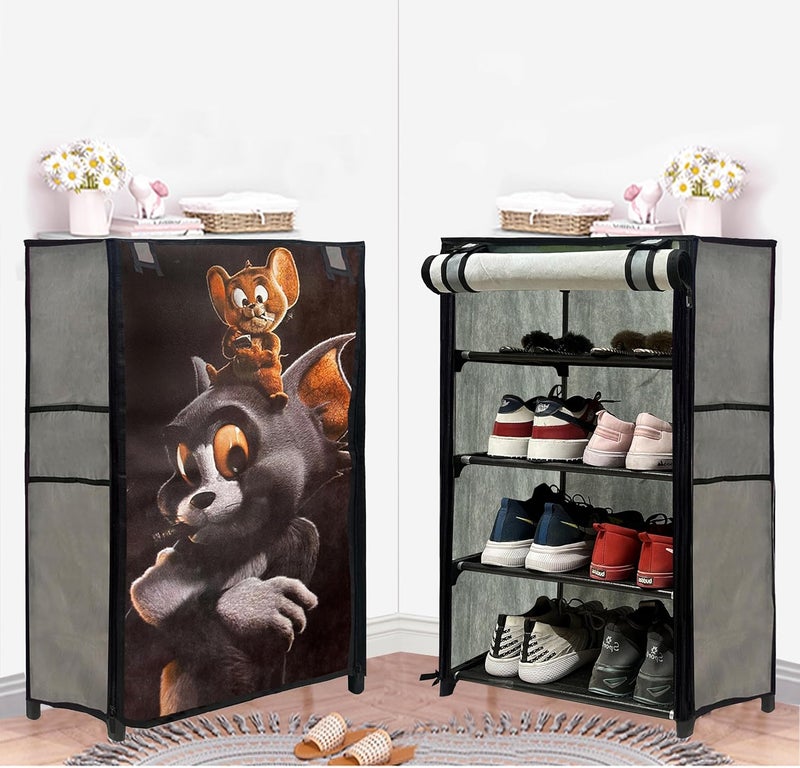 PHILOSHOP PHILOSHOP Multipurpose 4 Layers Tom Jerry Printed Shoe RackCabinets Shoe Organiser for Kids Room Bedroom Offices Dark Blue Grey - Image 1