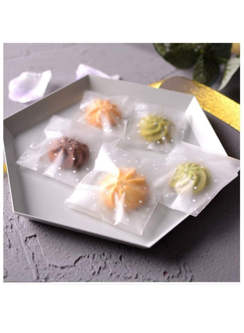 Y&D Self Adhesive Cookie Bags, 100 Pcs Cellophane Treat Bags White Polka Dot Sealing Packaging OPP Plastic Pastry Bag for Bakery Candy Chocolate 4" x  - Image 3