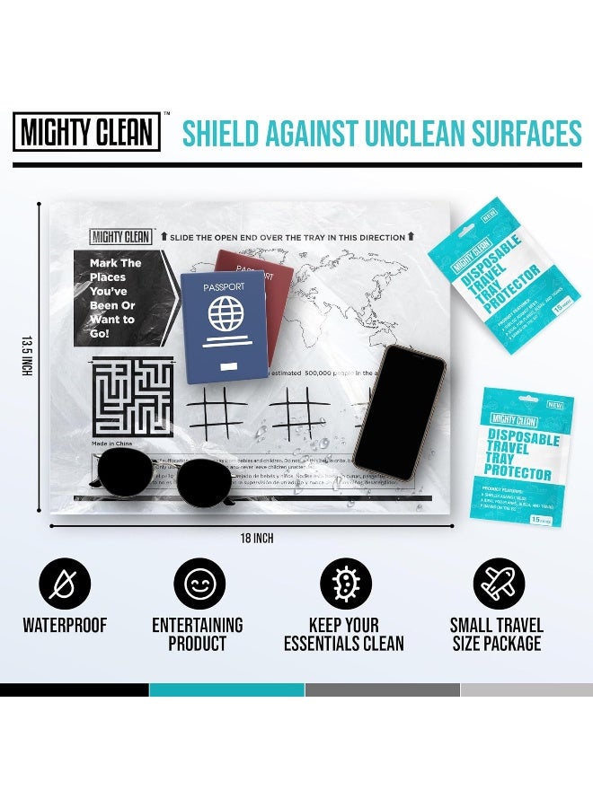 Mighty Clean 15 Disposable Travel Tray Protectors by Mighty Clean â”‚ Airplane Travel Essentials for Toddler, Kids, and Adults â”‚ Must Have for Flying â”‚ Provides a Clean Surface and Entertainment â”‚ 15 Pack - Image 2