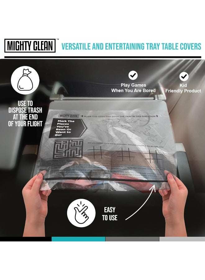 Mighty Clean 15 Disposable Travel Tray Protectors by Mighty Clean â”‚ Airplane Travel Essentials for Toddler, Kids, and Adults â”‚ Must Have for Flying â”‚ Provides a Clean Surface and Entertainment â”‚ 15 Pack - Image 4