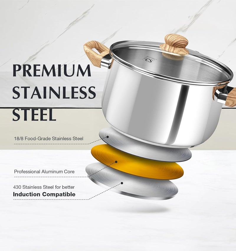 KOCH SYSTEME CS Stainless Steel Pot - 4 Quart Induction Stainless Steel Stock Pot with Lid for Pasta, Soup, Spaghetti, Steel Soup pots with Heat-Resistant Bakelite Double Handle, Dishwasher Safe - Image 2