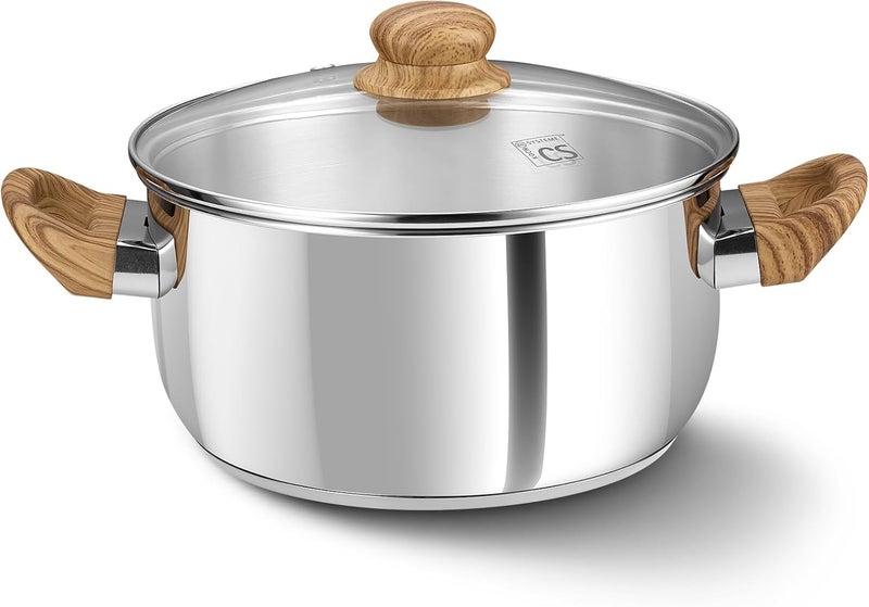 KOCH SYSTEME CS Stainless Steel Pot - 4 Quart Induction Stainless Steel Stock Pot with Lid for Pasta, Soup, Spaghetti, Steel Soup pots with Heat-Resistant Bakelite Double Handle, Dishwasher Safe - Image 1