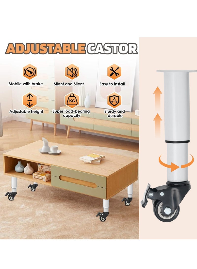 Movable Adjustable Metal Table Leg with 360° Wheel Kaki Meja Bed Leg Support Sofa Leg Furniture Feet - Image 1
