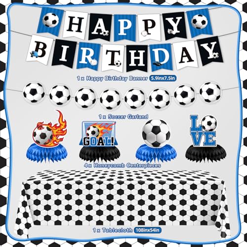 REDWORD Soccer Birthday Party Decorations 44Pcs Soccer Party Decorations with Happy Birthday Backdrop Tablecloth Foil Latex Balloons and Cake Toppers Honeycomb Centerpieces for Boys Sports Party Supplies - Image 5