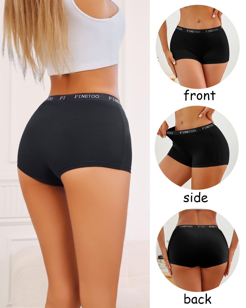 FINETOO Womens Cotton Boy Shorts Underwear Full Coverage Soft Boxer Briefs High Waisted Panties for Lady Girls 6 Pack(S) Black - Image 2