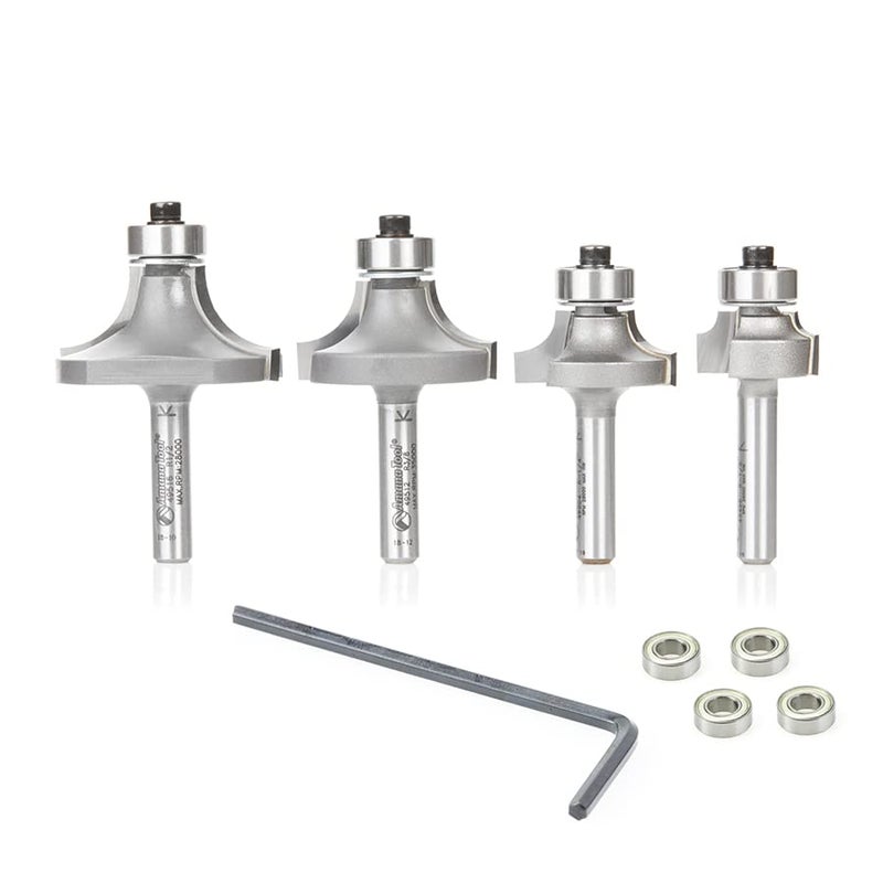 Amana Tool AMS551 Carbide Tipped Corner Rounding Beading RoundOver Router Bit Set for WoodWorking 14 Inch Shank 4Piece