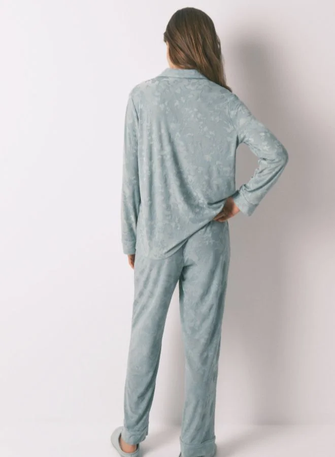 women'secret Long Green Floral Jacquard Classic Pyjamas