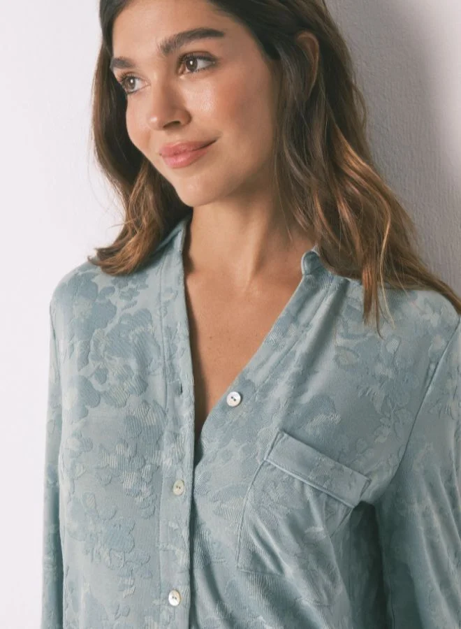 women'secret Long Green Floral Jacquard Classic Pyjamas