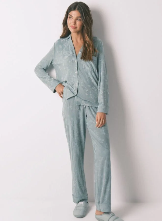 women'secret Long Green Floral Jacquard Classic Pyjamas