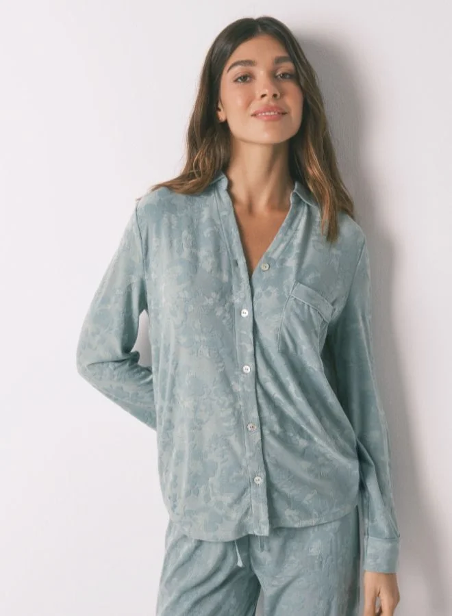 women'secret Long Green Floral Jacquard Classic Pyjamas