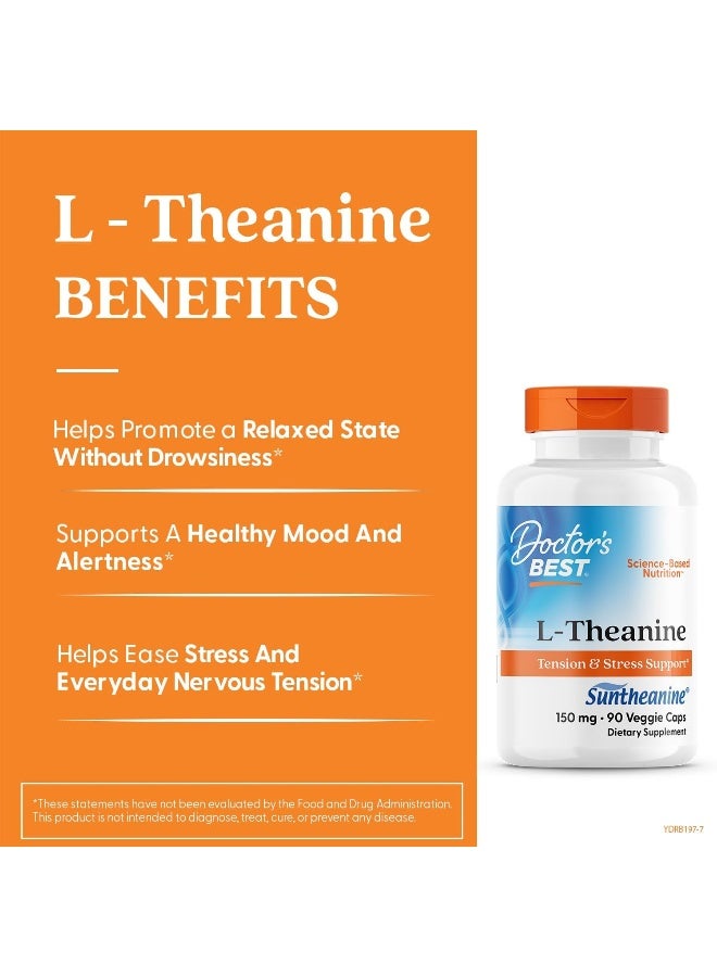 Doctor's Best L-Theanine Contains Suntheanine, Helps Reduce Stress & Sleep, Non-GMO, Gluten Free, Vegan, 150 mg, 90 Count - Image 3