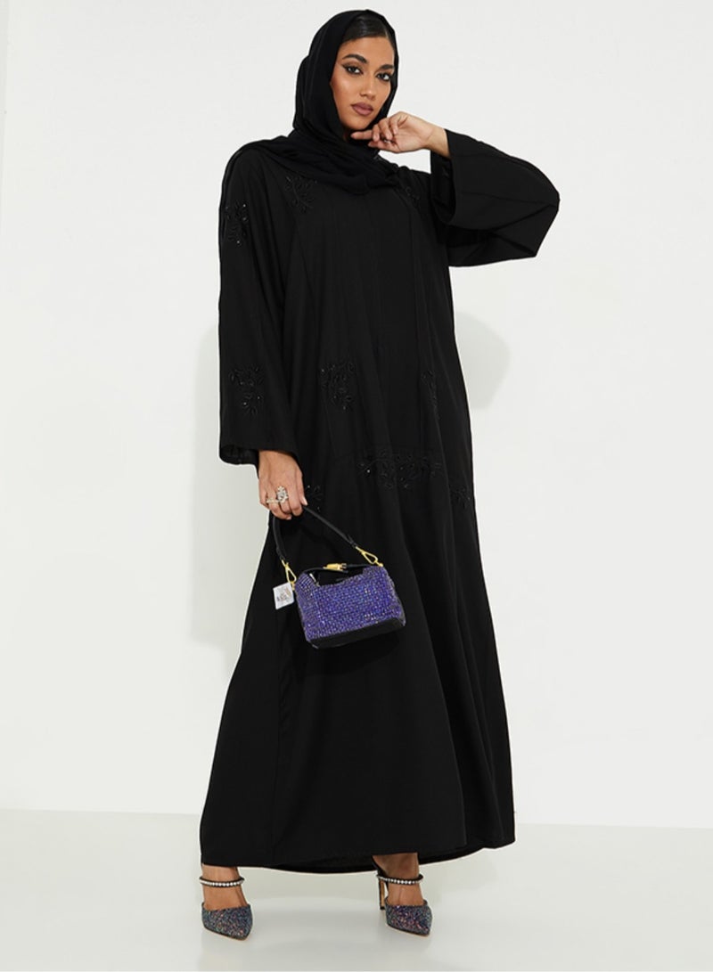 روزيت عباية عباية مفتوحة مزينة بتطريز يدوي وأكمام واسعة - Image 1