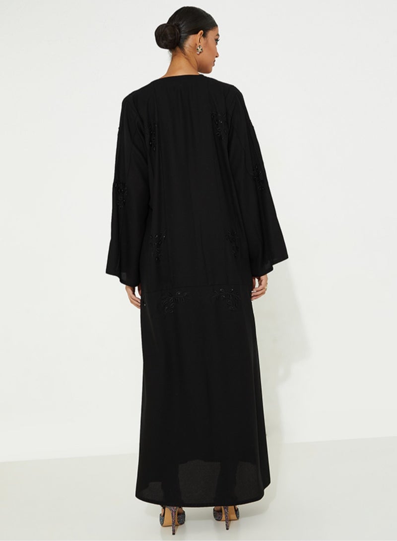 روزيت عباية عباية مفتوحة مزينة بتطريز يدوي وأكمام واسعة - Image 3
